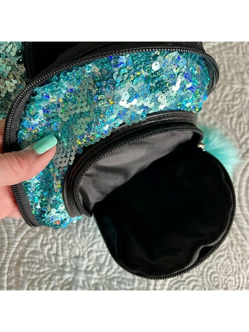 NWOT JUSTICE Backpack in Bright Blue Sparkles with handle and adjustable straps